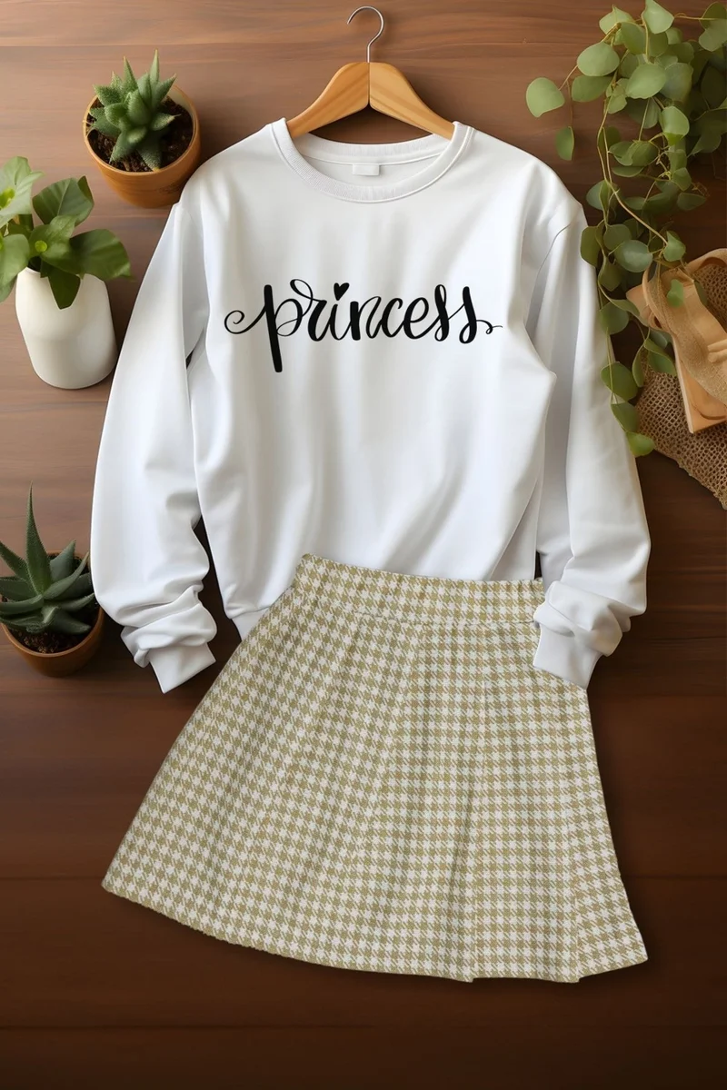 ادا بيبيك تشوكوك Ada Baby Child Style Plaid Skirt Princes Patterned Sweat Skirt Top and Bottom Set