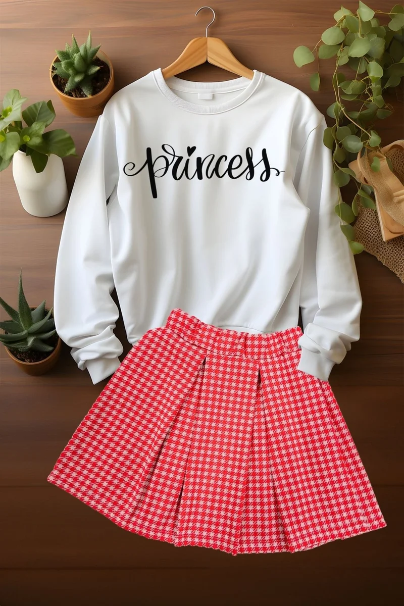 ادا بيبيك تشوكوك Ada Baby Child Style Plaid Skirt Princes Patterned Sweat Skirt Top and Bottom Set