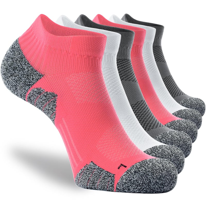 CWVLC Unisex Cushioned Compression Athletic Ankle Socks Multipack, 6-pairs Charcoal Watermelon White, L (10.5-13 W US/ 9-11.5 M US) - Image 1