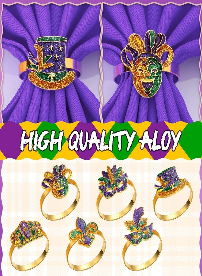 Blushtier 12 Pcs Fleur De Lis Napkin Rings Mardi Gras Napkin Rings Glitter Mask Napkin Holder Ring Crown Dinner Table Accessories for Masquerade Party Serviette Buckles Table Decor - Image 2