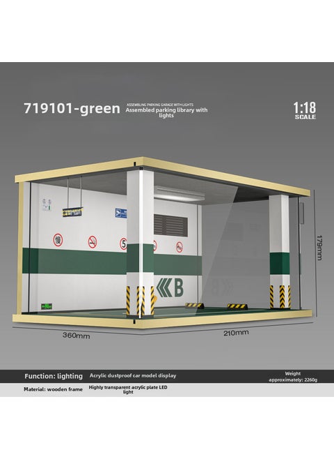 1:18 Scale Garage Diorama Model with Lighting 719101-1/18 Splicing Garage with Lamp-Acrylic Green on Three Sights