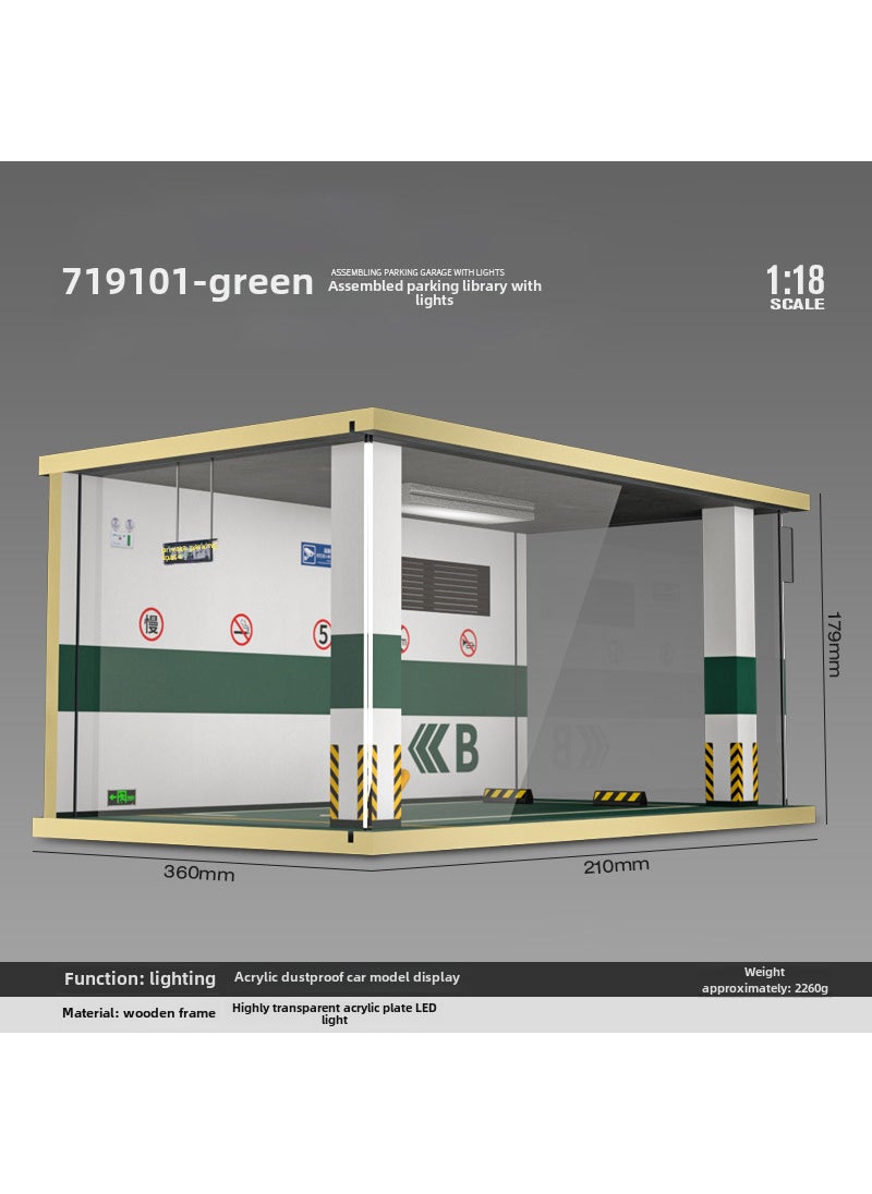 1:18 Scale Garage Diorama Model with Lighting 719101-1/18 Splicing Garage with Lamp-Acrylic Green on Three Sights