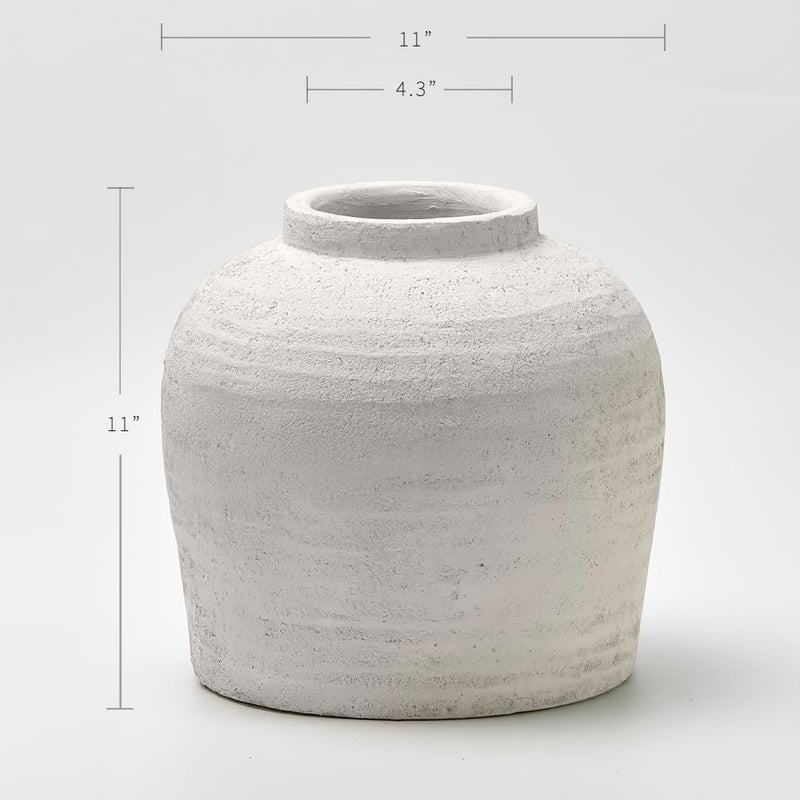 LB2 White Ceramic Large Vase, 11" Tall Zen Style vase, Terra Cotta Pitcher, Distressed Farmhouse Decor, Pottery Decorative Flower for Home Decor (B - White 11") - Image 5