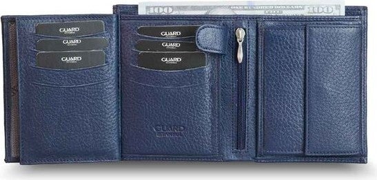 Bead Guard Multi-Compartment Vertical Navy Blue Leather Men's Wallet  - Image 3