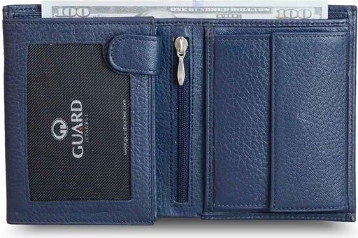 Bead Guard Multi-Compartment Vertical Navy Blue Leather Men's Wallet  - Image 2