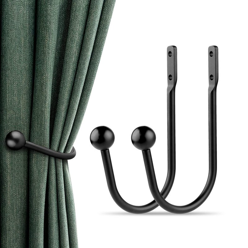 Curtain Holdbacks 2pcs Curtains Holder Wall Mounted Drapery Tiebacks Retro Window Hook for Home Decor Matte Black