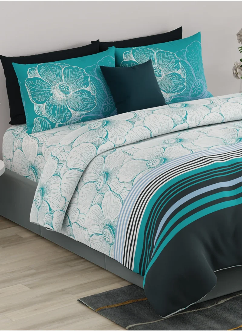 يونايتد كولورز أوف بينتيون United Colors of Benetton Rainbow 210 TC Super King Bedsheet with 2 Pillow covers Teal