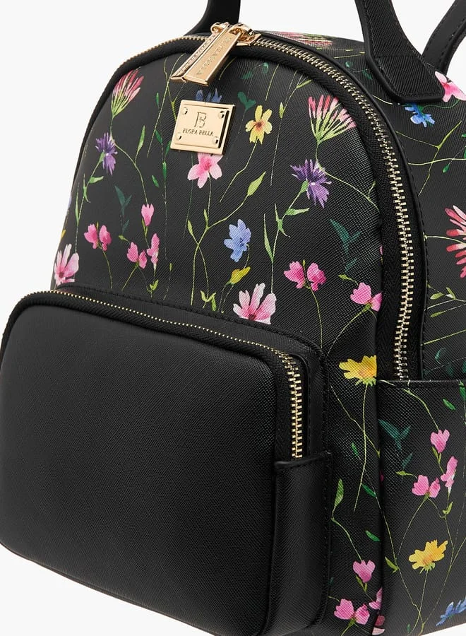 فلورا بيلا من شو إكسبرس Women Monogram Print Backpack with Adjustable Straps and Zip Closure - 23x12x26 cm