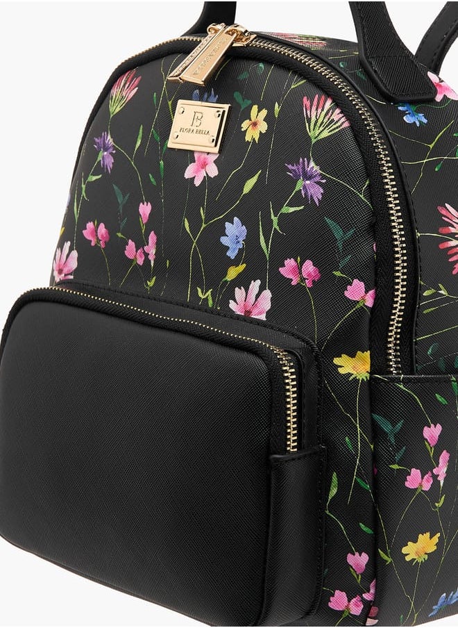 Flora Bella By Shoexpress Women Monogram Print Backpack with Adjustable Straps and Zip Closure - 23x12x26 cm  - Image 4