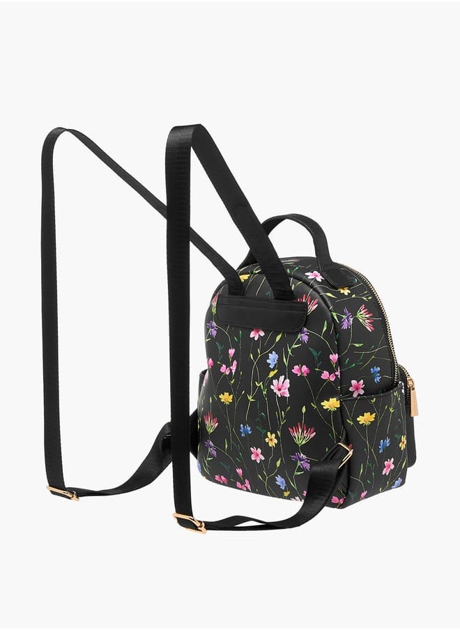Flora Bella By Shoexpress Women Monogram Print Backpack with Adjustable Straps and Zip Closure - 23x12x26 cm  - Image 3