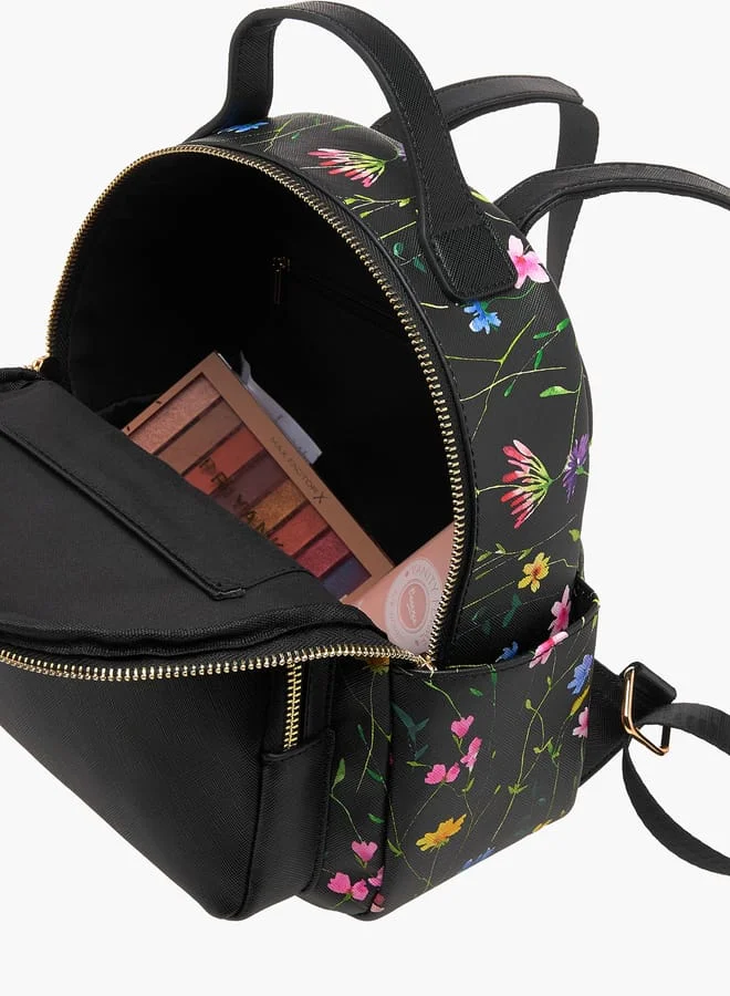 فلورا بيلا من شو إكسبرس Women Monogram Print Backpack with Adjustable Straps and Zip Closure - 23x12x26 cm
