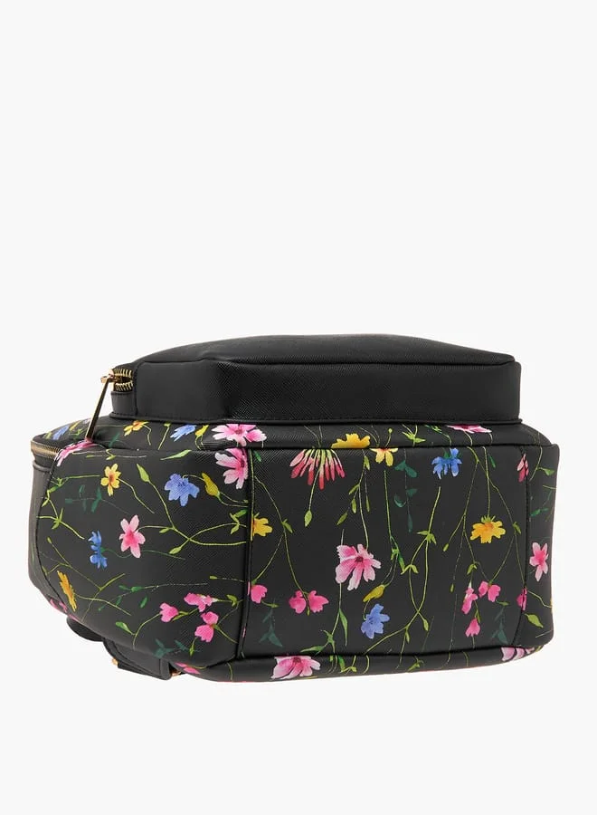 فلورا بيلا من شو إكسبرس Women Monogram Print Backpack with Adjustable Straps and Zip Closure - 23x12x26 cm