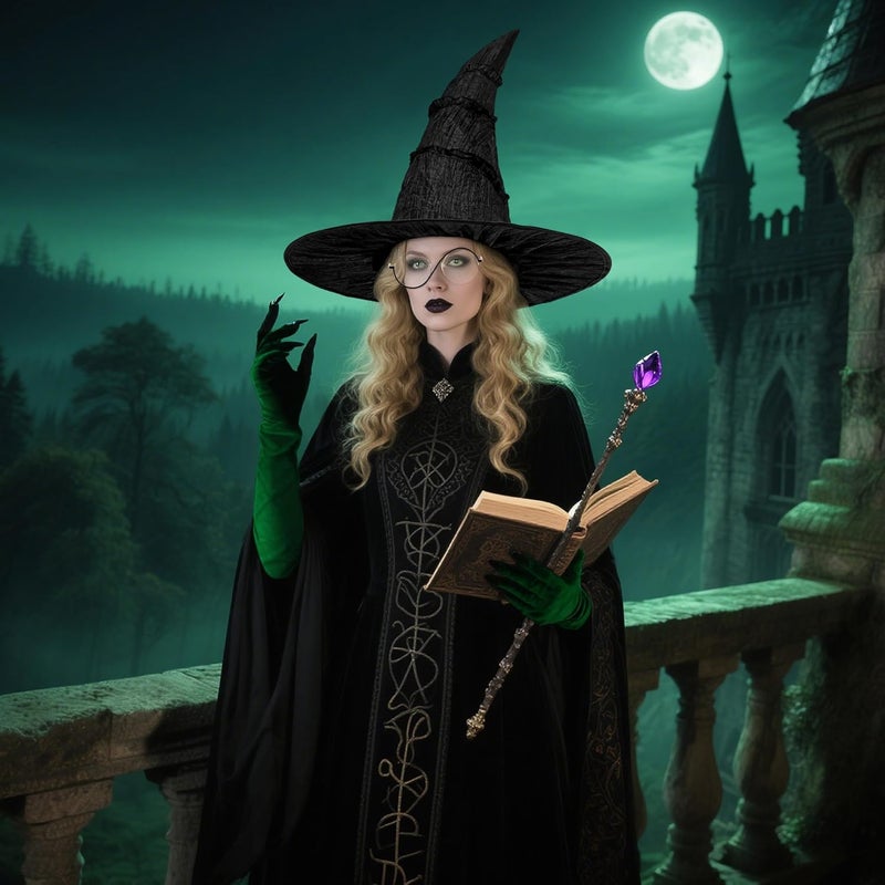 Horolam Upgraded general material Witch Costume Accessories, Black Witch Hat with Glasses, Green Gloves for Adults, Women, for Cosplay Dress Up Bulk storage easy optimized build - Image 5
