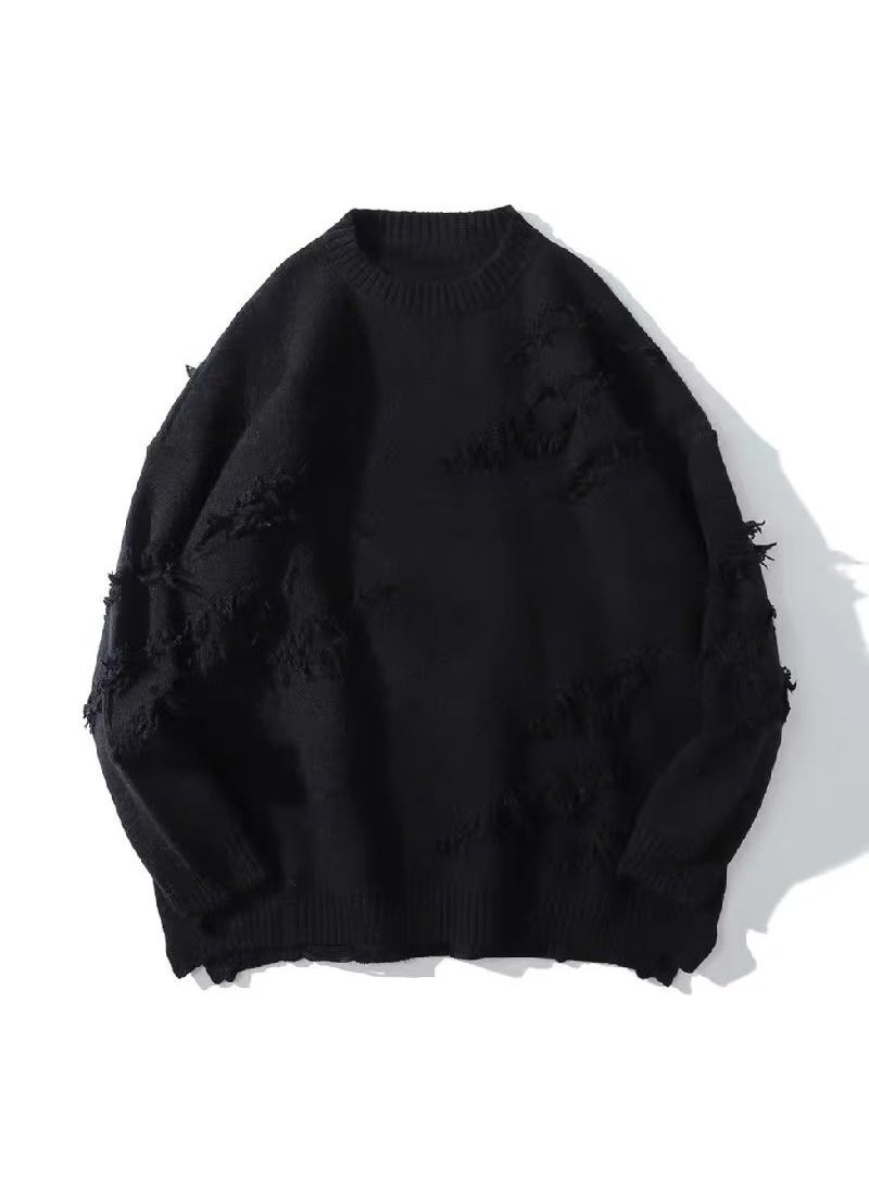 Generic - Mens Distressed Sweater Casual Loose Trendy Japanese Knitwear Black - Image 1