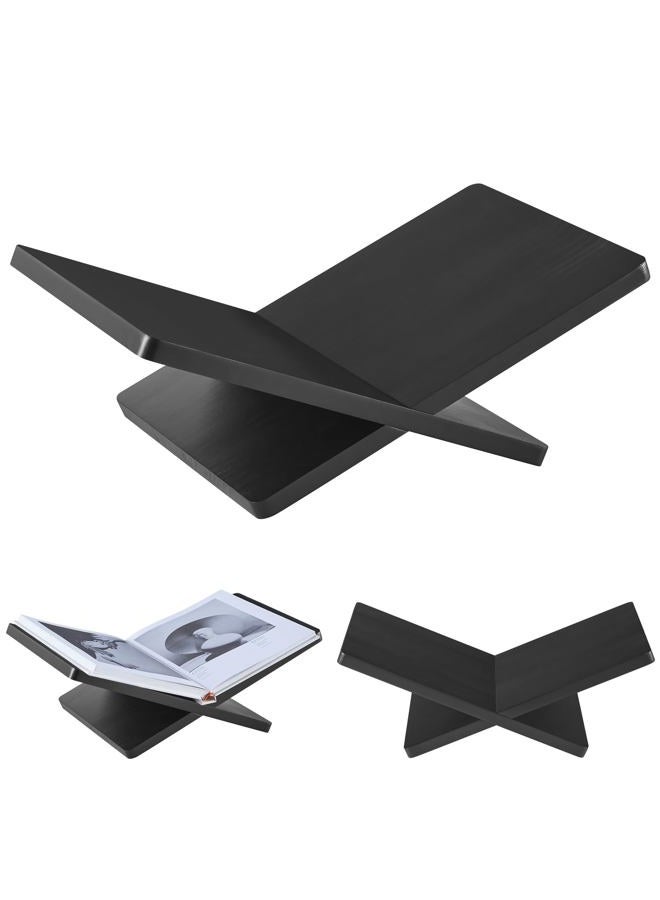 DECORANY Solid Wooden Book Stand for Desktop Display & Reading –15.7" x 9.4" x 5.7” Extra Large Wood Open Book Holder for Cookbook, Bible, Recipe, Textbook, Magazine (Solid Black Finish Wood) - Image 1