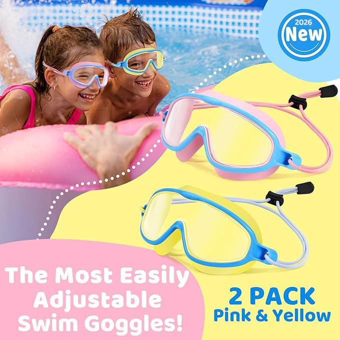 Vvinca Kids-Swim-Goggles with Bungee Strap Wide View Anti Fog UV Swimming Mask Pool Goggle for 3-14 Toddlers Girls Boys - Image 2