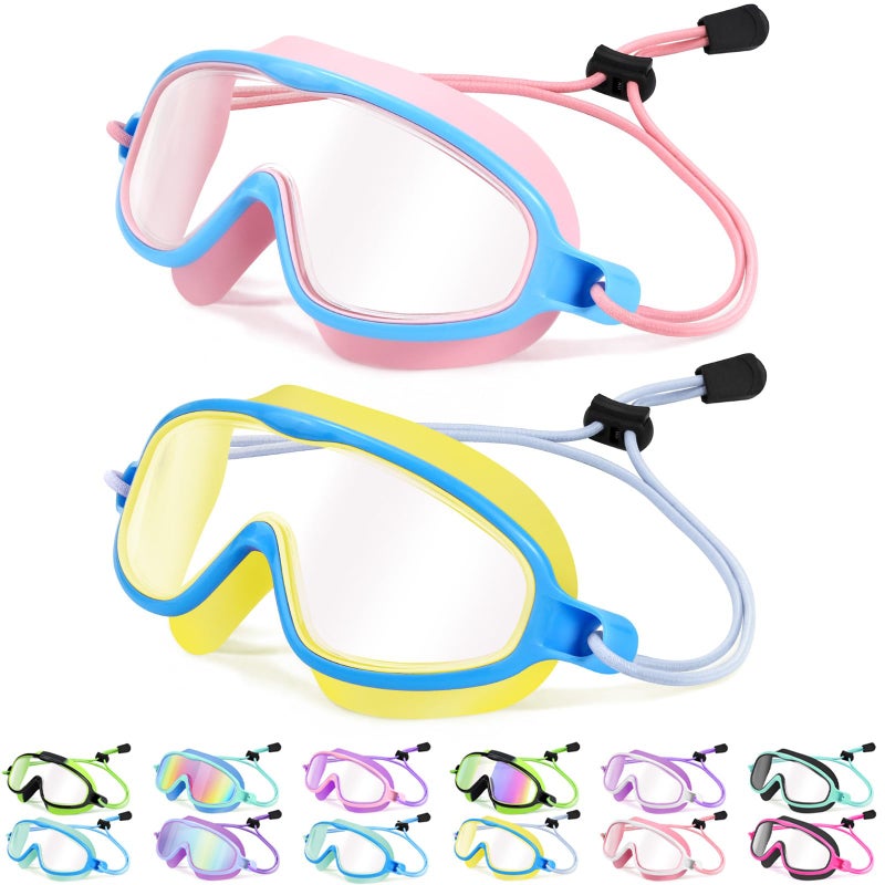 Vvinca Kids-Swim-Goggles with Bungee Strap Wide View Anti Fog UV Swimming Mask Pool Goggle for 3-14 Toddlers Girls Boys - Image 1