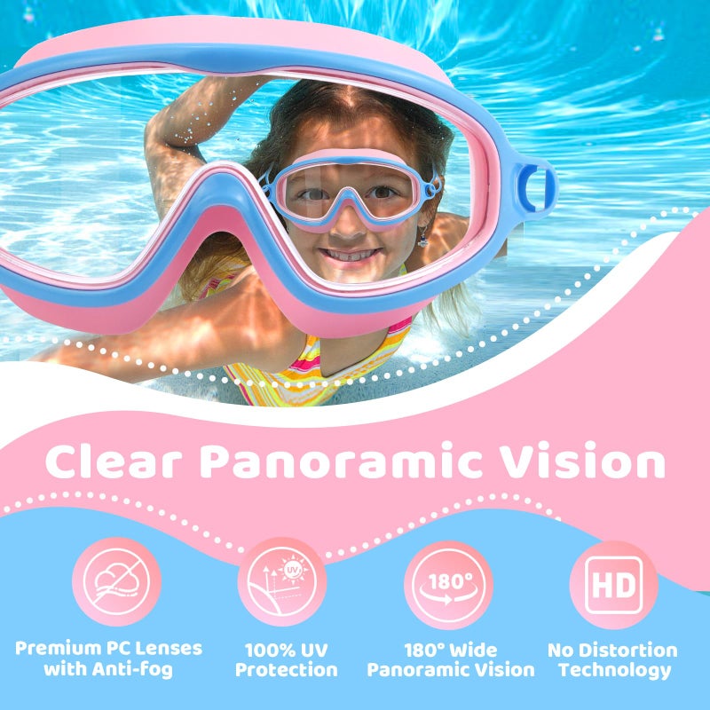 Vvinca Kids-Swim-Goggles with Bungee Strap Wide View Anti Fog UV Swimming Mask Pool Goggle for 3-14 Toddlers Girls Boys - Image 4