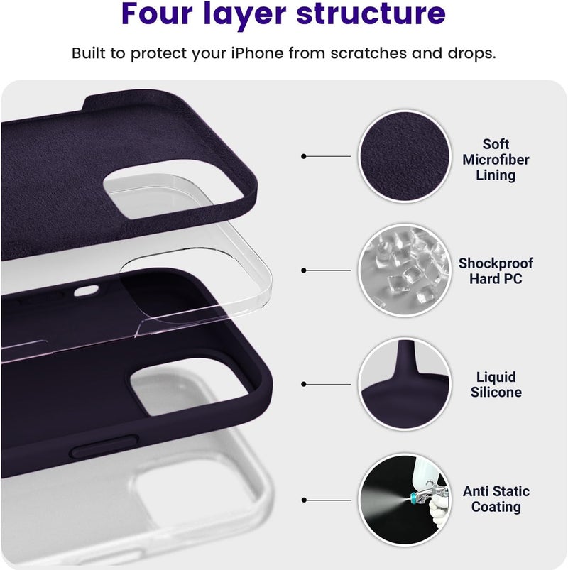 DIZORO Protective Case Compatible for iPhone 15 Case 6.1, Slim Liquid Silicone 3 Layers Full Covered Soft Gel Rubber Phone Case Protective Cover 6.1 Inch (DEEP Purple) - Image 3