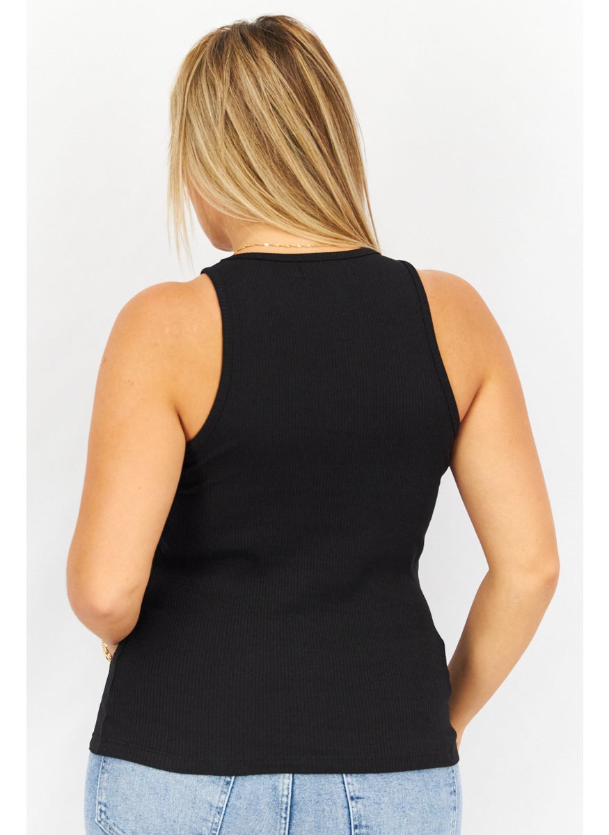 French Connection - Women Round Neck Sleeveless Ribbed Tank Top, Black - Image 1
