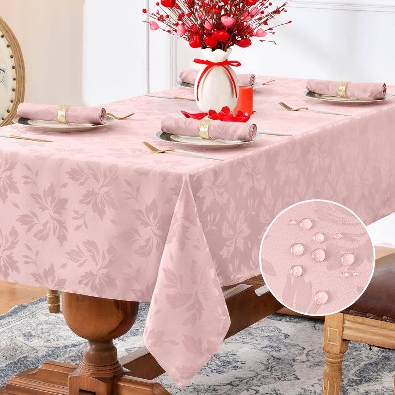 Romanstile Jacquard Rectangle Tablecloth - Waterproof Damask Floral Pattern Decorative Table Cloths Heavy Weight Fabric Table Covers for Dinner/Parties/Outdoor - 60 x 120 Inch, Pink - Image 1