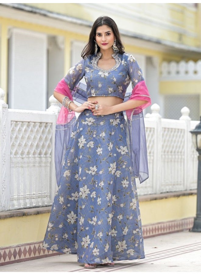 AKS Grey lehenga Choli with Gota Patti work  - Image 3