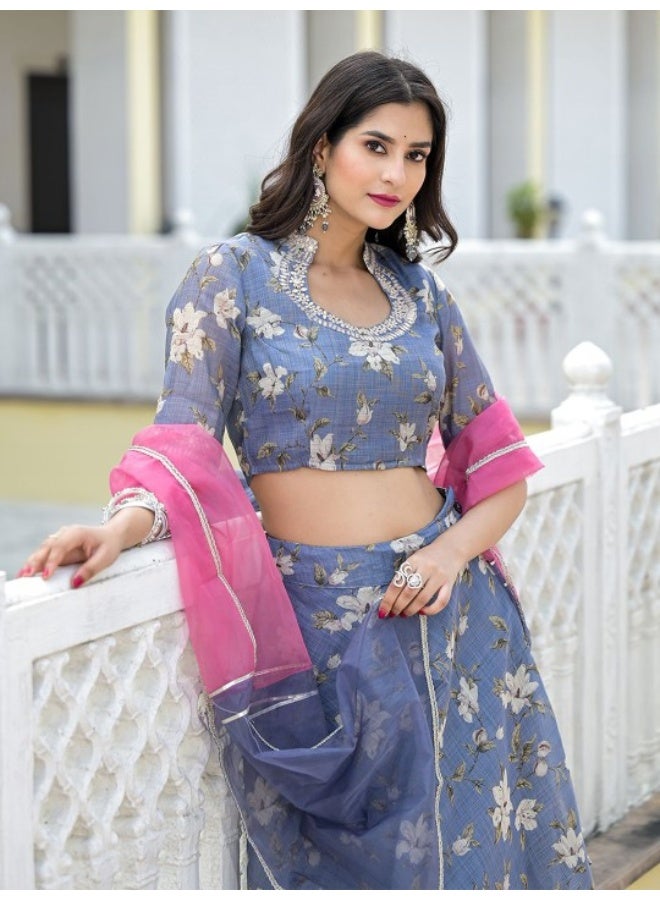 AKS Grey lehenga Choli with Gota Patti work  - Image 2
