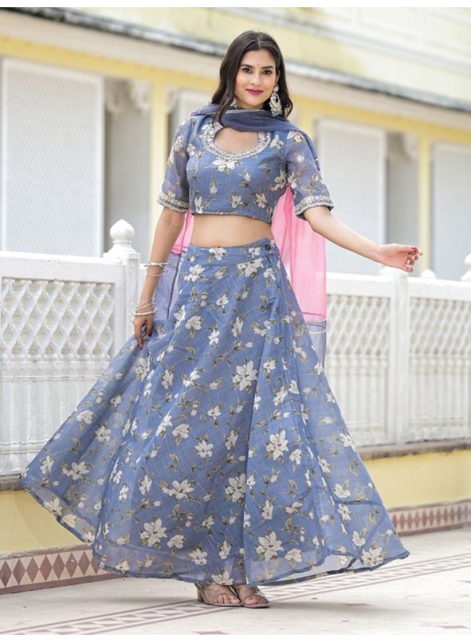 AKS Grey lehenga Choli with Gota Patti work  - Image 4