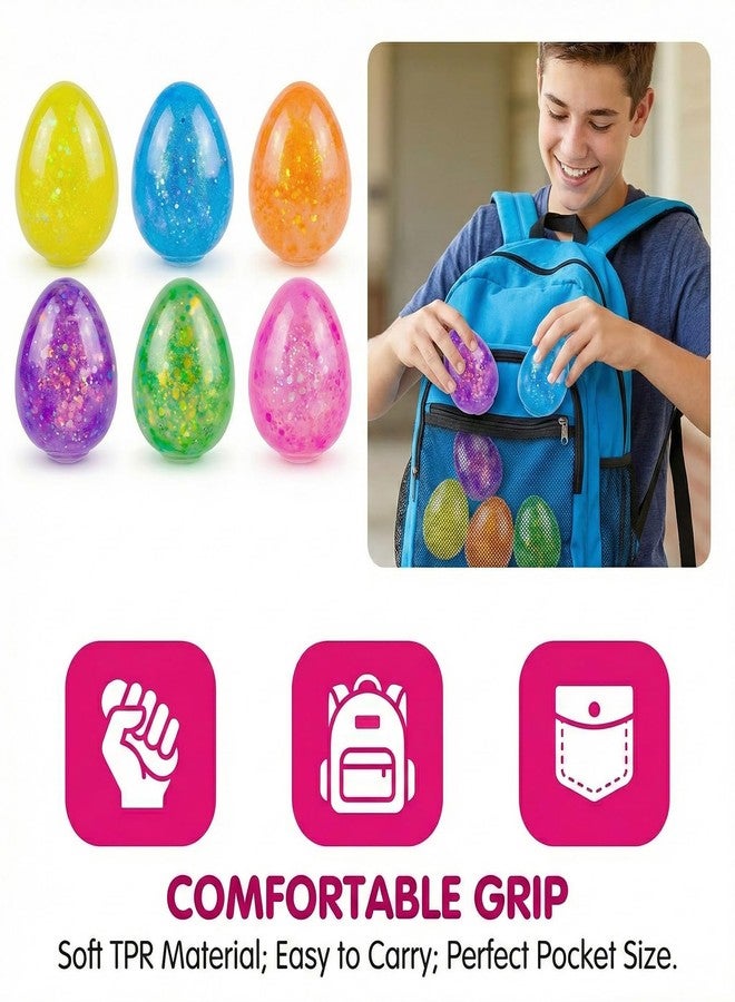 Howzcci 6 Pack Easter Eggs Stress Balls Squishy Toys Squeeze Fidget Toys for Kids Girls Boys Easter Egg Hunt Fillers Easter Basket Stuffers Party Favors Gifts - Image 3