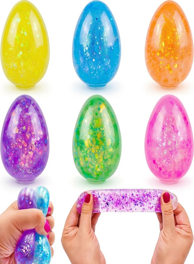 Howzcci 6 Pack Easter Eggs Stress Balls Squishy Toys Squeeze Fidget Toys for Kids Girls Boys Easter Egg Hunt Fillers Easter Basket Stuffers Party Favors Gifts - Image 1