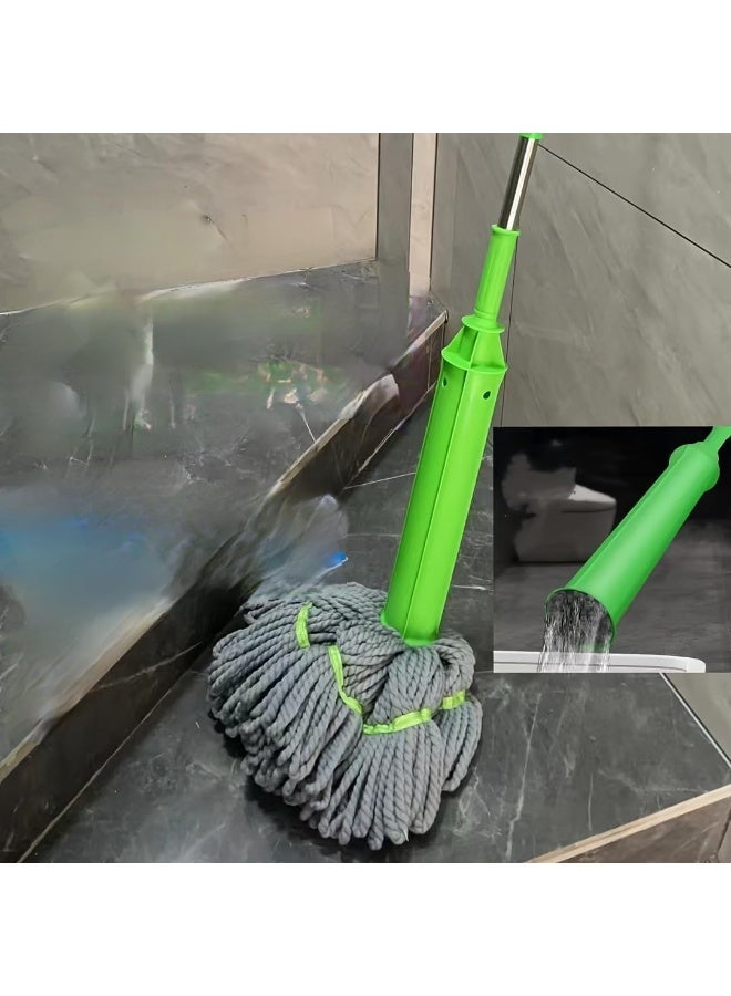 Generic Microfiber Twist Mop with Telescopic Stainless-Steel Handle – 360° Swivel Floor Mop for Tile, Wood & Marble, Super Absorbent Head + Extra Refill, Non-Slip Grip – Green/Grey – 1 Set - Image 3