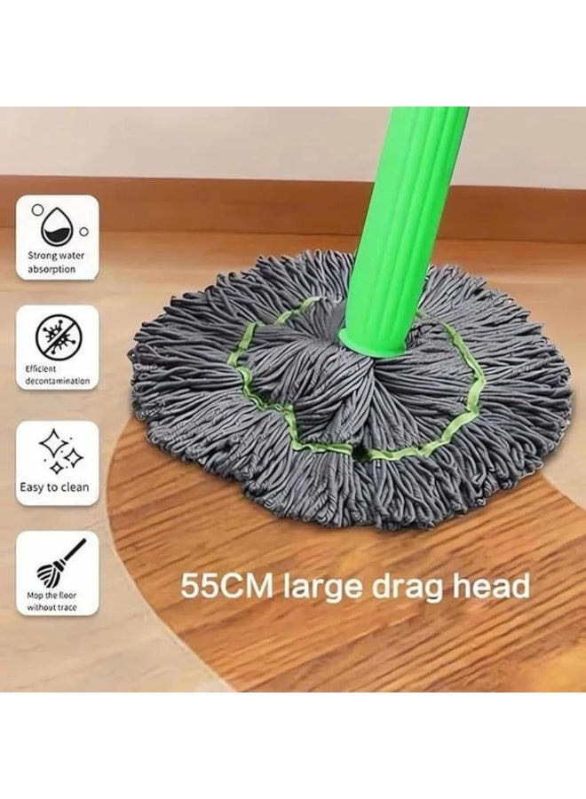 Generic Microfiber Twist Mop with Telescopic Stainless-Steel Handle – 360° Swivel Floor Mop for Tile, Wood & Marble, Super Absorbent Head + Extra Refill, Non-Slip Grip – Green/Grey – 1 Set - Image 2