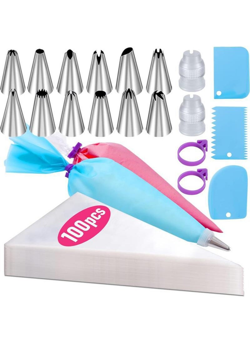 YALONG Piping Bags and Tips Set, Cakes Decorating Supplies Kit with 100pcs 12 Inch Pastry Bags, 12 Piping Tips, 3 Cake Scraper, 2 Couplers, 2 Bag Ties, Simple and Convenient Baking Supplies Set  - Image 1