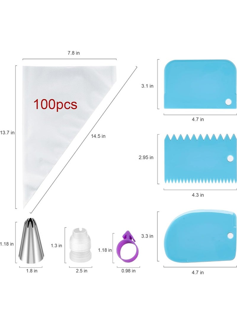 YALONG Piping Bags and Tips Set, Cakes Decorating Supplies Kit with 100pcs 12 Inch Pastry Bags, 12 Piping Tips, 3 Cake Scraper, 2 Couplers, 2 Bag Ties, Simple and Convenient Baking Supplies Set  - Image 2