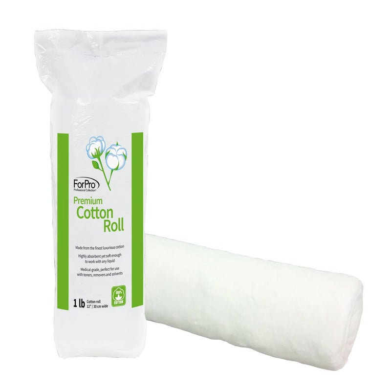 ForPro Professional Collection Premium Cotton Roll for Cosmetic Application and Product Removal, White, 12” Wide, 1 Lb. - Image 1