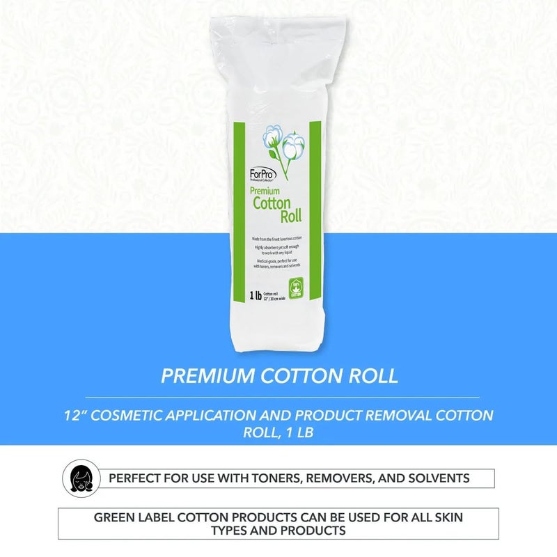 ForPro Professional Collection Premium Cotton Roll for Cosmetic Application and Product Removal, White, 12” Wide, 1 Lb. - Image 2