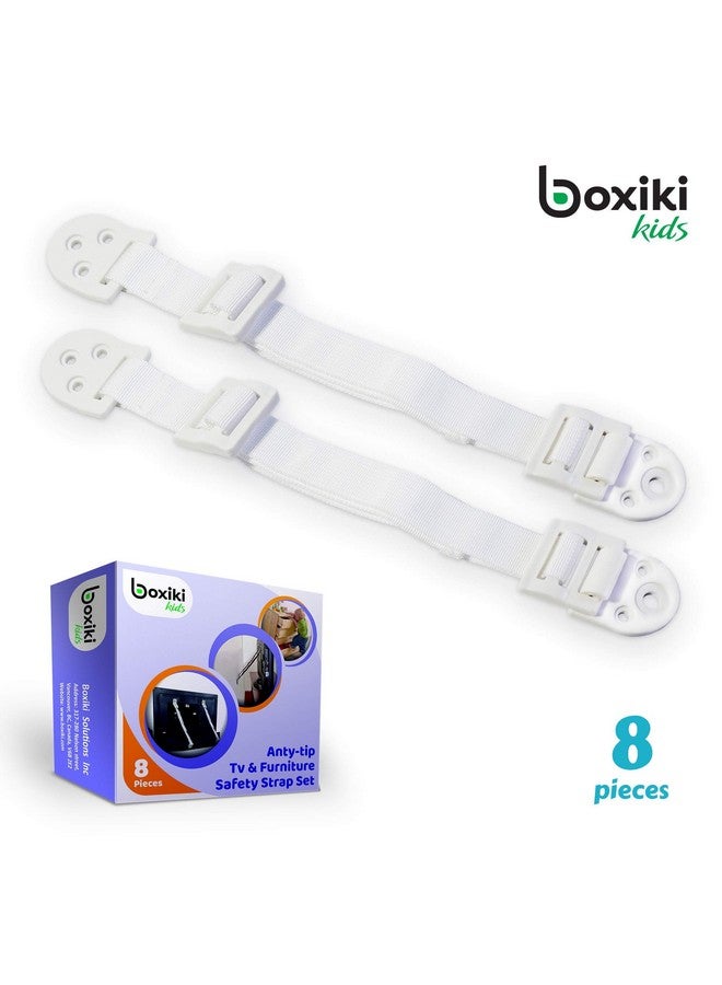بوكسيكي كيدز مثبتات أثاث مضادة للطرف قابلة للتعديل لحماية الطفل ومجموعة تثبيت خزانة الملابس. 8 قطع من مرساة الحائط وأشرطة الزلازل. مجموعة أدوات سلامة الأطفال وأشرطة أثاث السلامة المنزلية (أبيض) - Image 4