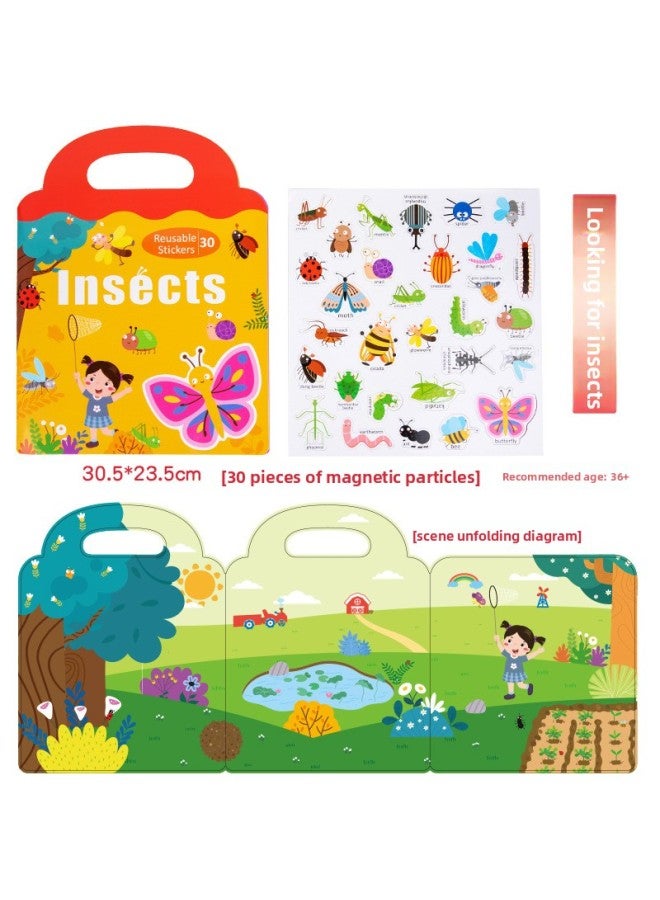 Magnetic DIY Interesting Children's Scene Sticker Book 0.3 Early Education Mindfulness Cultivation Movable Repeated Quiet Paste Book-Color:mzm-Insect Paradise - Image 1
