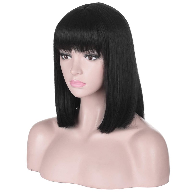 Deifor Short Straight Black Bob Wig with Bangs for Women | Natural Heat Resistant Synthetic Hair Wigs - Image 2