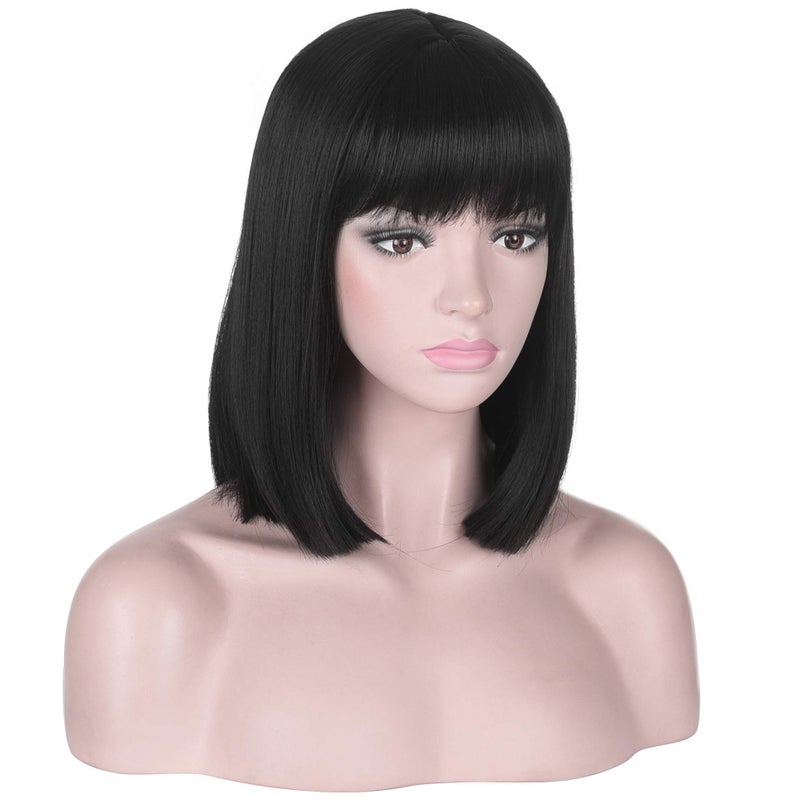 Deifor Short Straight Black Bob Wig with Bangs for Women | Natural Heat Resistant Synthetic Hair Wigs - Image 3