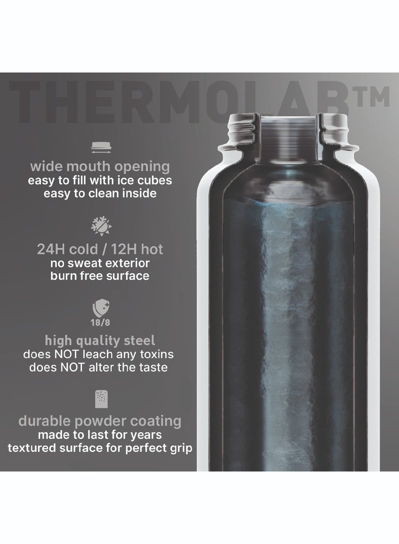 بيولا زجاجة ماء معزولة بالفراغ سعة 750 مل من سلسلة **Thermolab**، زجاجة ترمس من الفولاذ المقاوم للصدأ 304 مع جدار مزدوج، مع غطاء مزود بشفاطة وفم واسع، مع غطاءين مرفقين، زجاجة ترمس للسوائل الساخنة والباردة، زجاجة رياضية سعة 24 أونصة (أبيض لامع). - Image 4