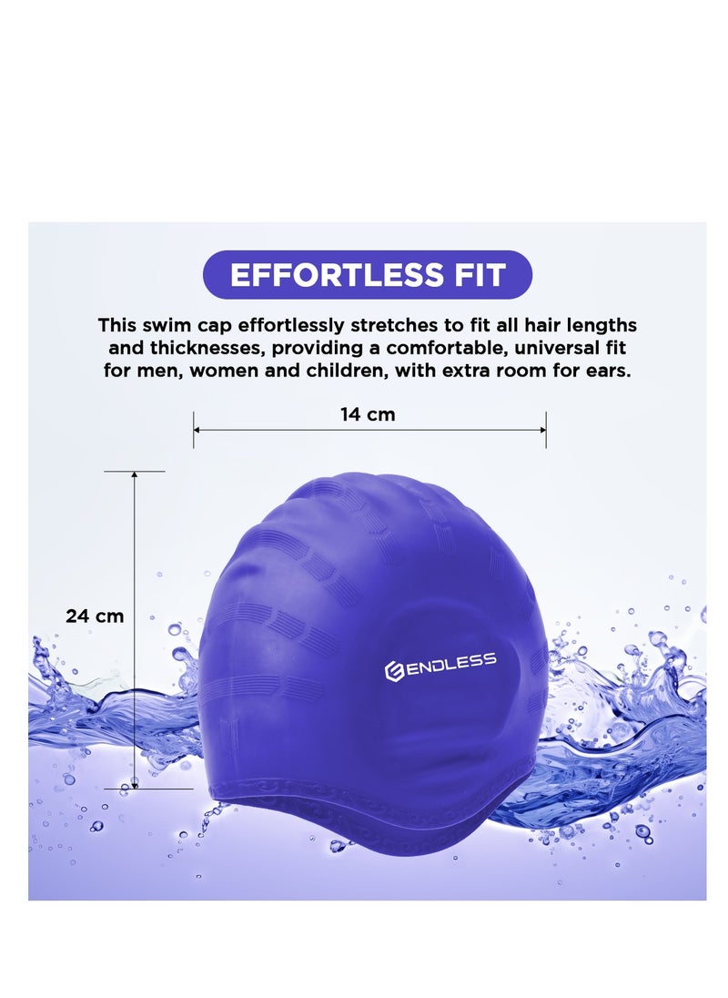 ENDLESS  Comfortable Silicon Swimming Cap with Ergonomic Ear Pockets | Fully Elastic Waterproof Cap for Long and Short Hair with Thicker Edge | For Women and Men  - Image 3