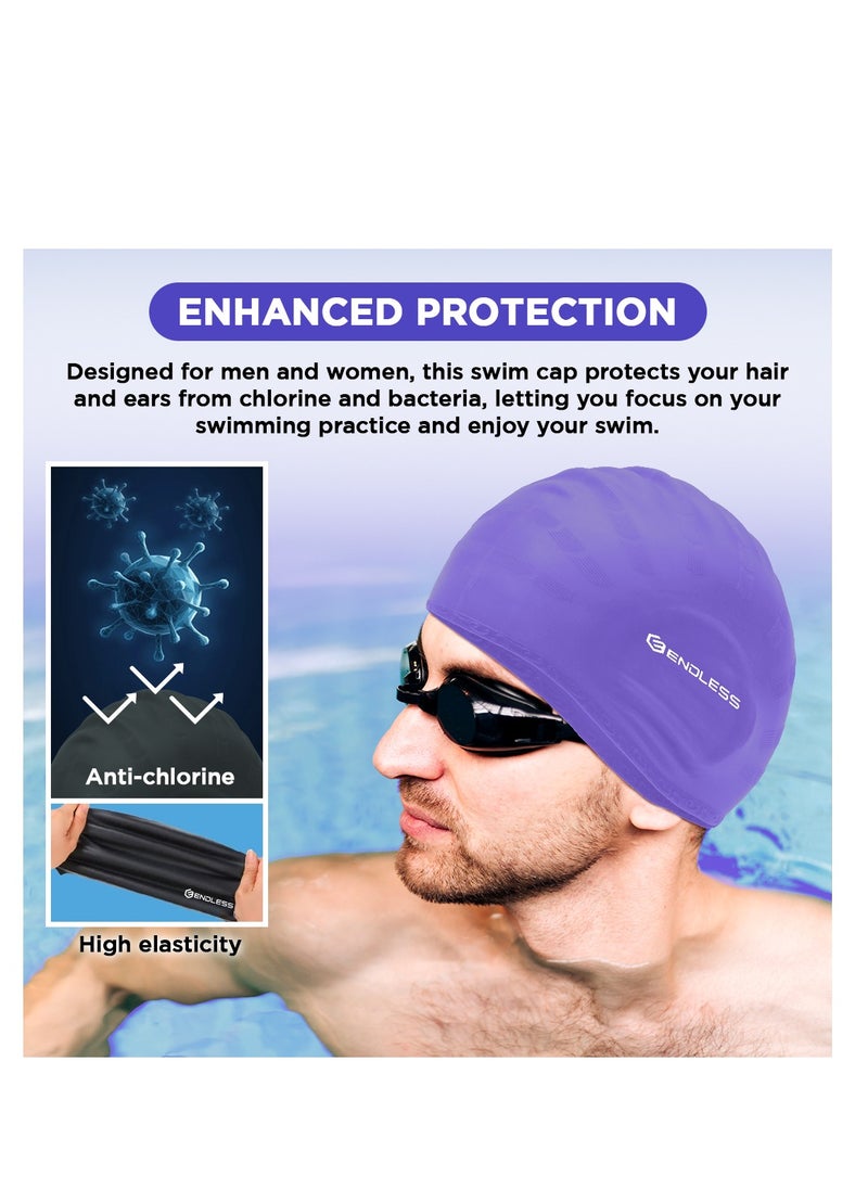 ENDLESS  Comfortable Silicon Swimming Cap with Ergonomic Ear Pockets | Fully Elastic Waterproof Cap for Long and Short Hair with Thicker Edge | For Women and Men  - Image 4