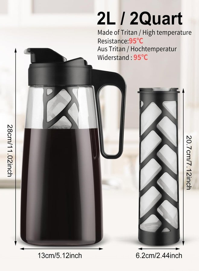 Sivaphe Large Ice Cold Coffee Maker 64 oz, Dishwasher Safty Traitan Carafe Pitcher Leak Proof, Iced Hot Coffee/Tea Brewer Method 2 Quart with Reusable Filter - Image 5