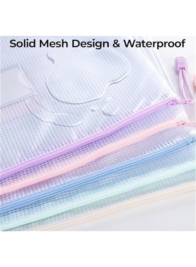 Pelican Mesh Zipper Pouch Bags for Organizing Storage, Waterproof A4 Pouches with Label Pocket, Macaroon Colors, Ideal for Board Games and Office Supplies.  - Image 3