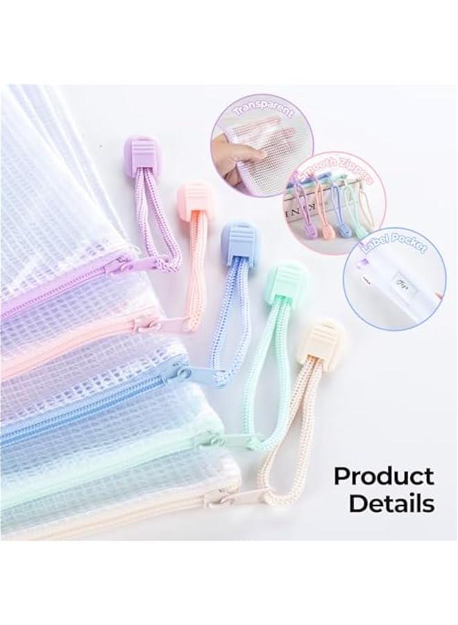 Pelican Mesh Zipper Pouch Bags for Organizing Storage, Waterproof A4 Pouches with Label Pocket, Macaroon Colors, Ideal for Board Games and Office Supplies.  - Image 4