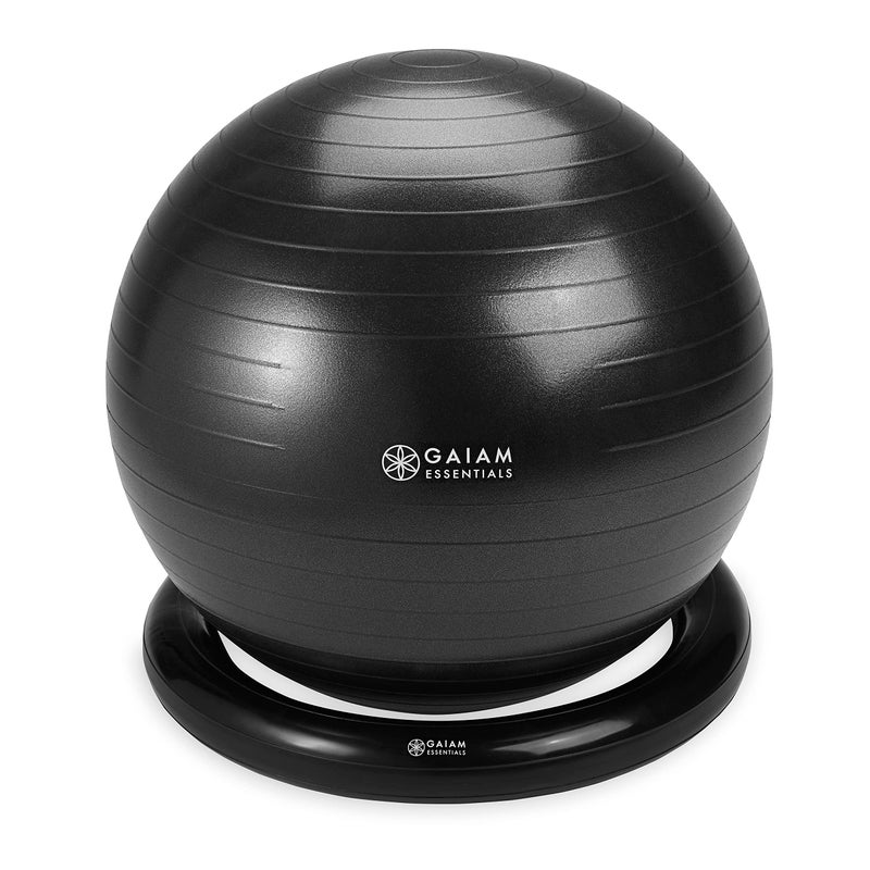 Gaiam Essentials Balance Ball & Base Kit, 65cm Yoga Ball Chair, Exercise Ball with Inflatable Ring Base for Home or Office Desk, Includes Air Pump, Black - Image 1