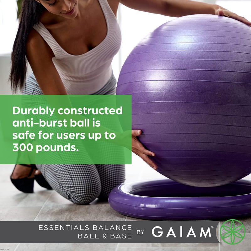 Gaiam Essentials Balance Ball & Base Kit, 65cm Yoga Ball Chair, Exercise Ball with Inflatable Ring Base for Home or Office Desk, Includes Air Pump, Black - Image 4