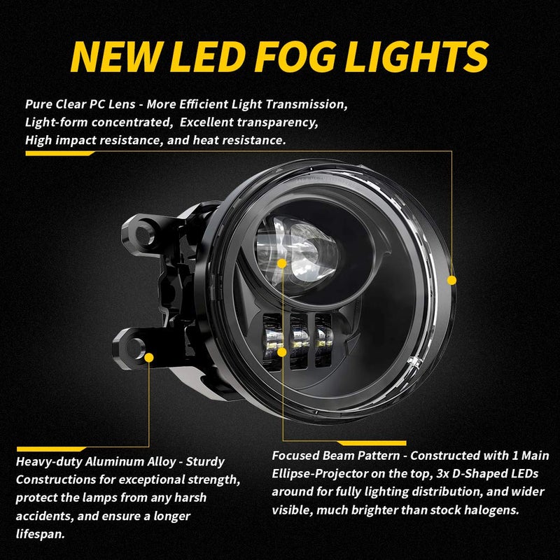 Z-OFFROAD New LED Fog Lights Driving Lamps Assembly Replacement for 2016-2022 Tacoma 2009-2013 Camry Corolla 2014-2022 4Runner 2014-2019 Tundra Truck, Driver and Passenger Side- Black - Image 3