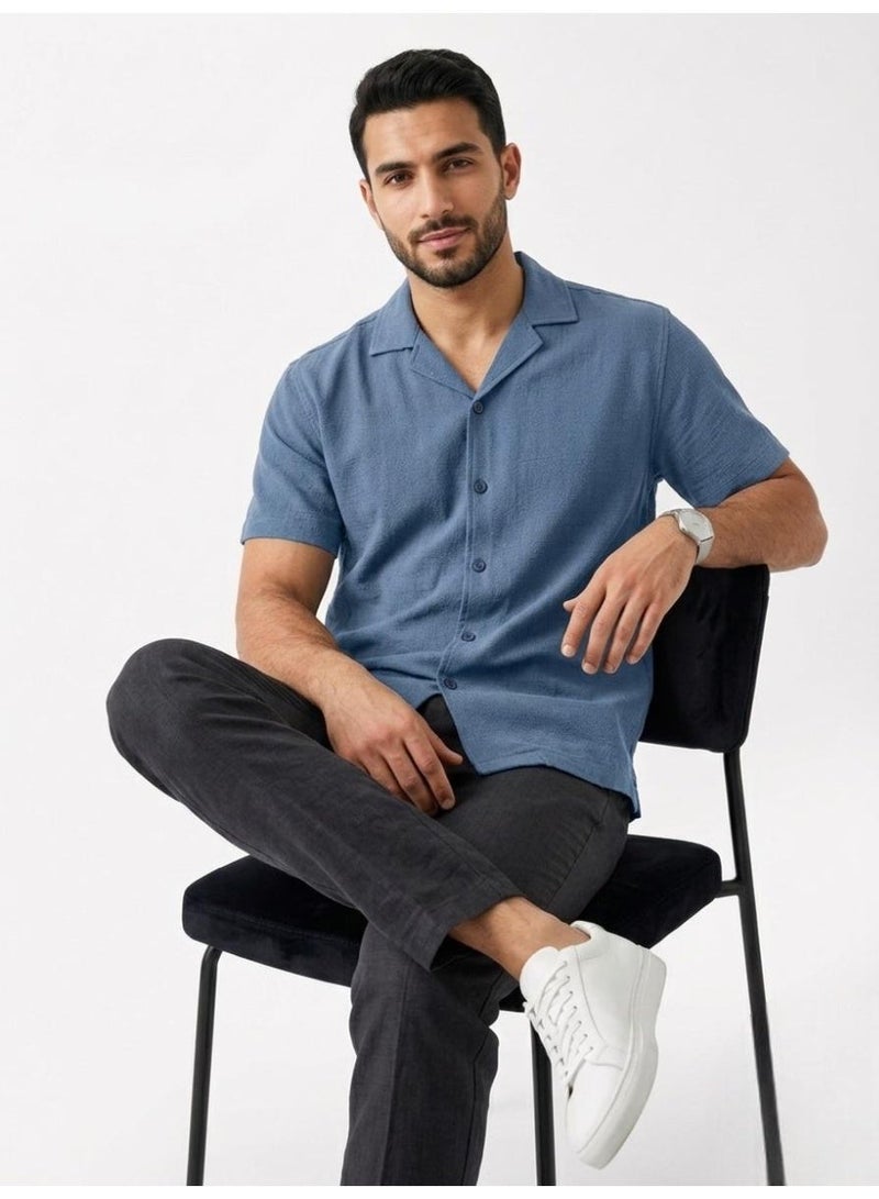Hikes Men’s Premium Camp Collar Shirt – Cotton Flax Blend, Slim Fit, Breathable Casual Wear - Image 3